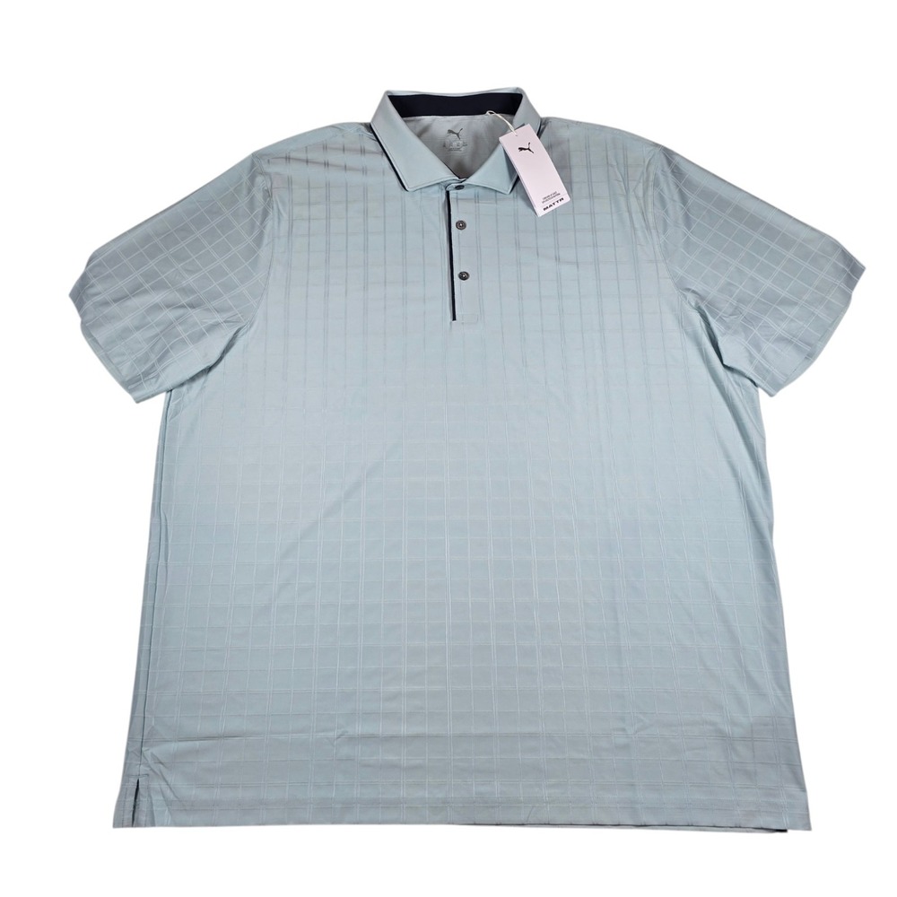 PUMA MATTR Mint/Navy Checkered Stretch Performance Golf Polo Shirt- Mens Sz XXL